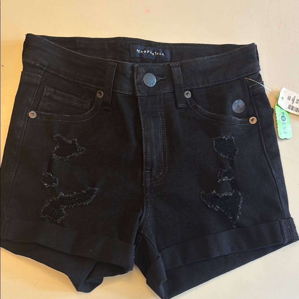 Aeropostale Black Distressed Jean Shorts